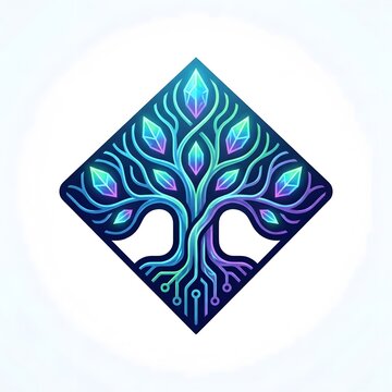 Vibrant Digital Tree of Life Logo Design with Circuitry Elements.