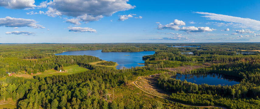 Spillen lake aerial view in &Ouml;sterg&ouml;tland region of Sweden. Scandinavia
