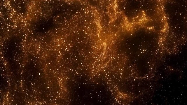 Sparkling gold dust particles floating in deep black void
