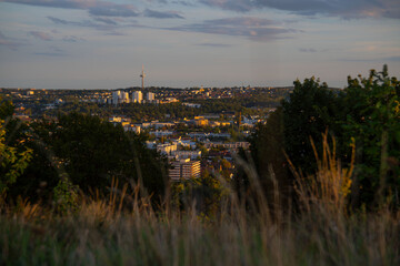 Distant View of Regensburg Urban District and Ziegetsdorf TV Tower at Sunset From Winzerer Hoehen Bavaria Germany © dsArt Stock