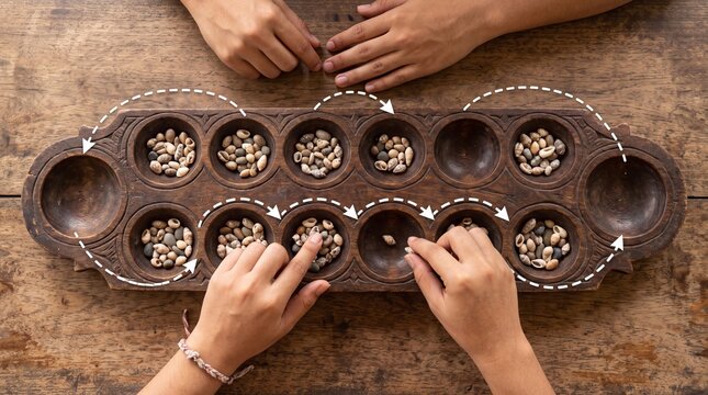 Hands learning traditional mancala