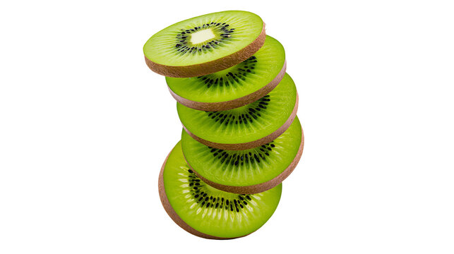 Isolated stack of fresh ripe kiwi fruit slices, vibrant green, healthy food concept