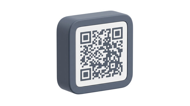 Chic grey 3D QR code scanner icon on rounded square frame for secure mobile transaction, quick digital payments, and interactive app designs.