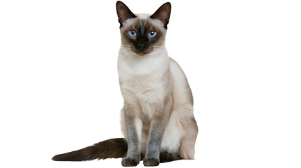 Isolated Siamese cat sitting patiently, elegant purebred feline with striking blue eyes © Conor