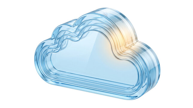 A translucent blue cloud symbol with glowing yellow light, representing cloud computing and data storage technology.