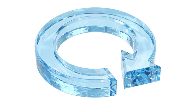 Transparent blue recycle arrow symbol made of glass for sustainability and eco friendly concept, representing circular economy and reuse.