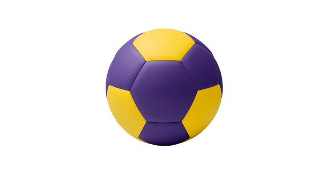 Isolated classic purple and yellow patterned soccer ball for sports game and outdoor play