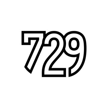 Number 729 Isolated Cut Out Black Outline White Fill Transparent Background