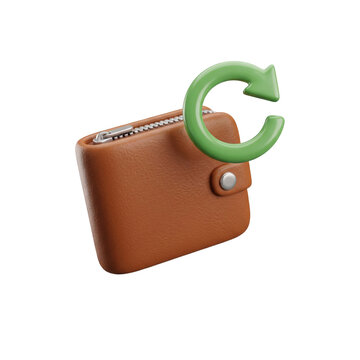 3D wallet icon with green refresh arrow for recurring subscription payment on transparent background