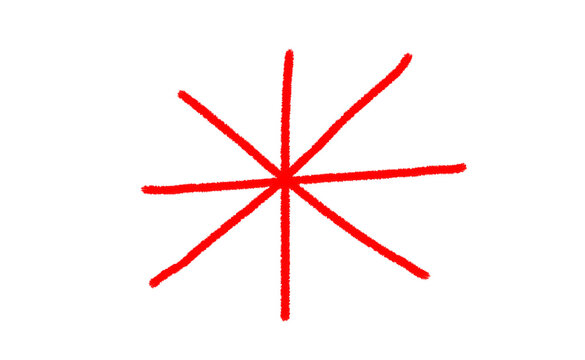 Red handdrawn asterisk symbol isolated on transparent background