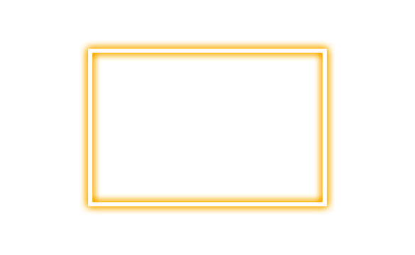 Glowing yellow neon rectangular frame isolated on transparent background
