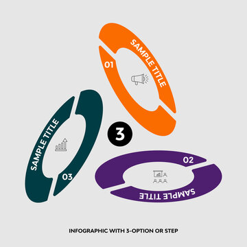 Circular oval infographic with 3 sections and step options. easy to use and edit for presentations, websites, education, marketing, and business. vector editable eps 