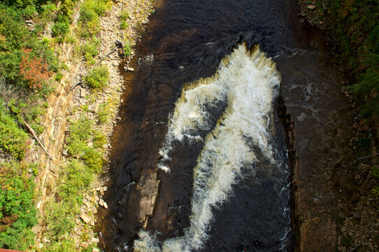 Looking down at Ausable Chasm water flowing with rapids
