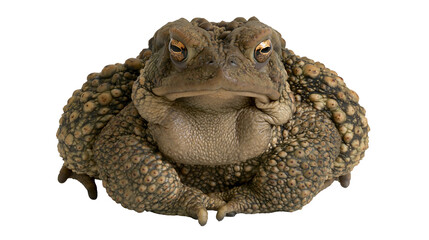 Fototapeta premium Isolated common toad, a detailed full body studio shot of a warty amphibian with textured skin