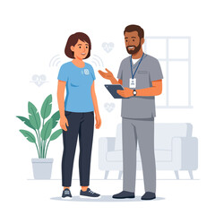 Obraz premium Doctor explaining vital signs monitor to patient with modern flat illustration style
