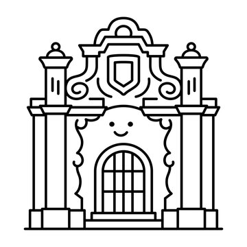 Hand-drawn doodle of san marcos in thin black outline on white, using simple details and a clean minimal icon style for clear visual recognition.