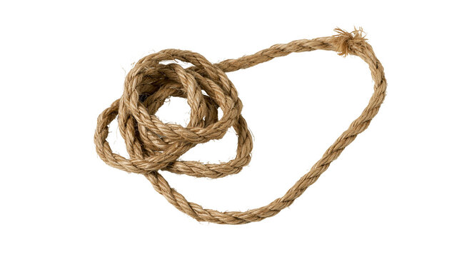 Isolated tangled coil of sturdy natural fiber rope for rustic decorations or nautical themes