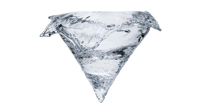 Isolated clear fresh pure water swirl splash forming an abstract inverted cone shape movement