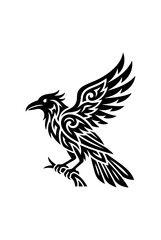 Fototapeta premium Tribal Black Raven Tattoo Design Isolated Transparent Background
