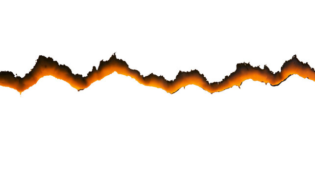 Isolated burning paper border with vibrant orange glow and dark brown charred texture