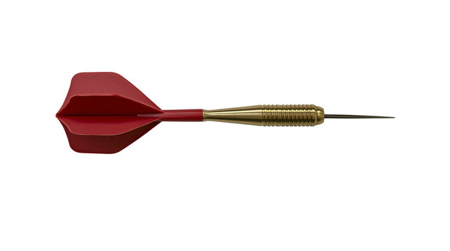 Isolated red and gold classic dart with textured barrel, perfect for dartboard games