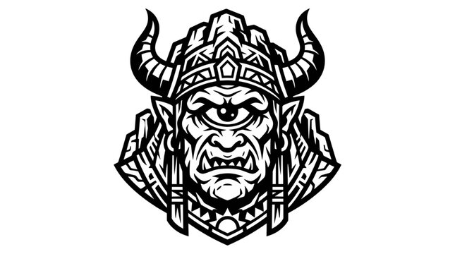 Tribal Cyclops Warrior Head Emblem, One Eye Monster Mascot