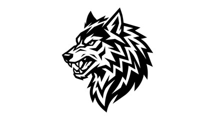 Fototapeta premium Aggressive Wolf Head Emblem, Tribal Style, Isolated