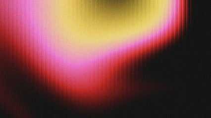 Fototapeta na wymiar Abstract grainy noise texture background featuring a smooth color gradient of gold, magenta‑pink, red, and deep black. Subtle vertical glass‑like grooves run across the frame. 