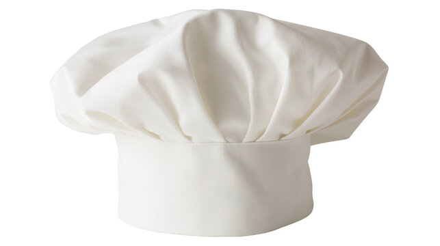 Isolated classic white professional chef's hat or toque, traditional culinary uniform accessory.