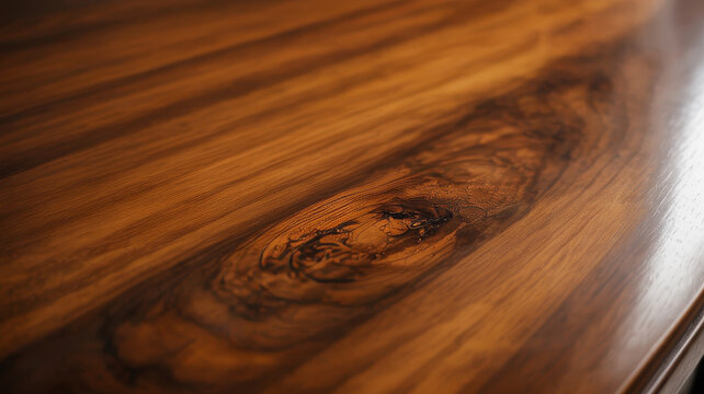 Polished walnut wood texture, elegant dark timber grain background, glossy mahogany surface for luxury furniture design
