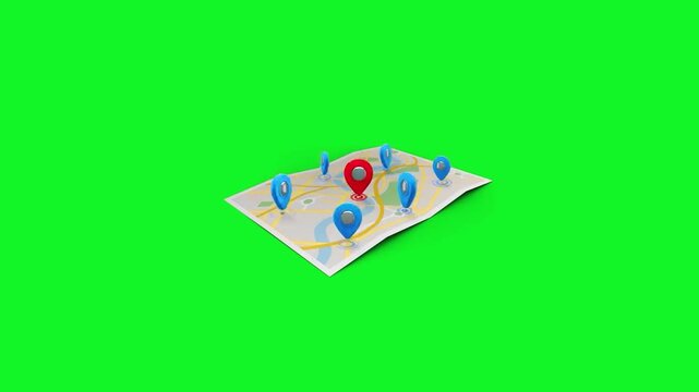 GPS Navigation Map Location Pin Animation on Green Screen.