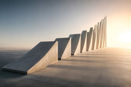 Steep Ramps Rising toward Bright Horizon Symbolizing Escalating Effort Challenge Ambition and Progressive Achievement Journey