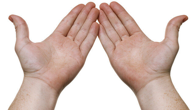 Isolated adult hands with open palms, cupped together as if holding or receiving something