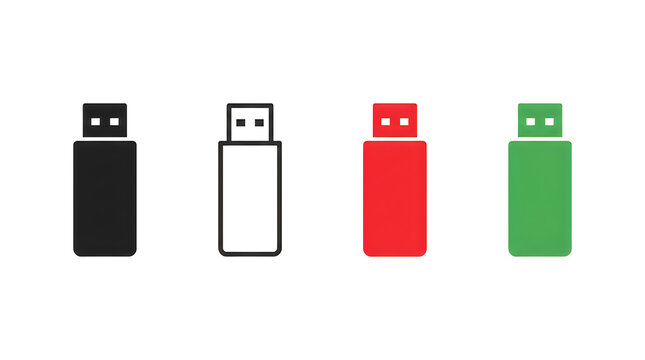 Four colored usb flash drives icon set