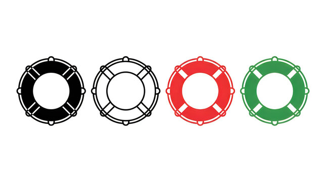 Four colorful life buoy rings in a row