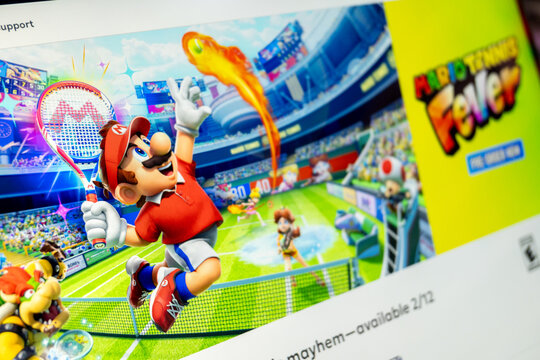 Mexico city, mexico, 01 08 2026: mario tennis fever game displayed on screen