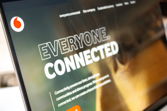 Mexico city, mexico, 01 12 2026: vodafone website displaying everyone connected slogan on screen