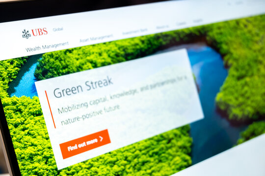 Mexico city, mexico, 01 12 2026: ubs website displaying green streak sustainability initiative