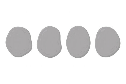 Zestaw czterech abstrakcyjnych, szarych kształt&oacute;w organicznych przypominających kamienie lub plamy na czystym, białym tle, idealne do nowoczesnych projekt&oacute;w graficznych.