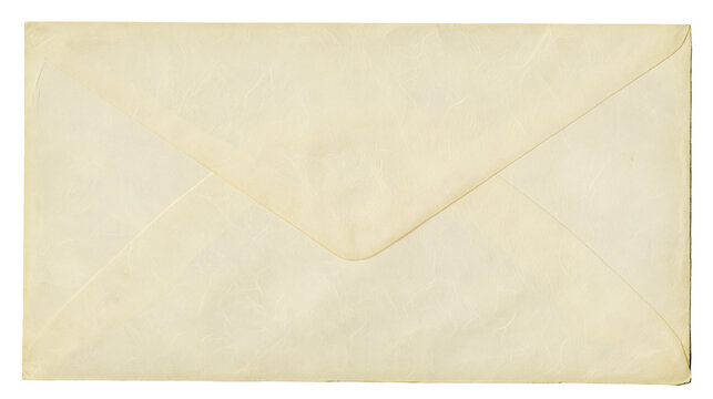 Isolated old blank envelope made of textured beige vintage paper mail for letter or document
