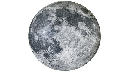 Isolated detailed Moon surface featuring numerous craters and rugged grey textures, spherical celestial body © Andrei