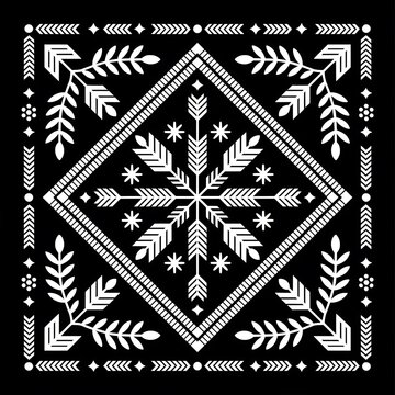 Abstract vector folk art pattern with ethnic motifs and geometric shapes