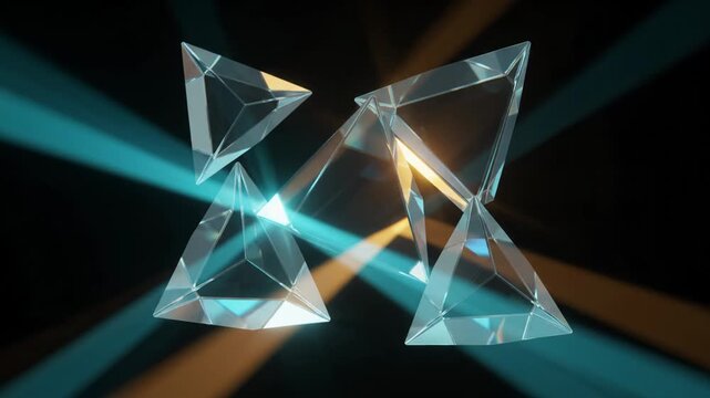 Abstract floating geometric prisms refracting colorful light