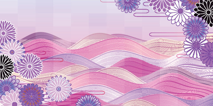 Elegant Pink Traditional Japanese Chrysanthemum Floral Pattern