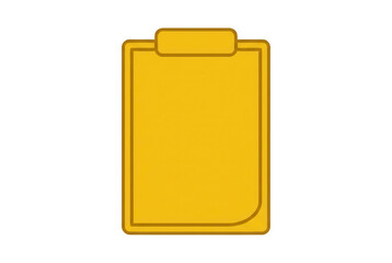 Obraz premium Minimalistyczna ikona żółtego schowka z kartką papieru, przedstawiająca płaski symbol biurowy do zarządzania zadaniami, listami kontrolnymi i dokumentami w nowoczesnym stylu graficznym.