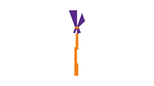 Colorful magic broomstick with purple bristles and orange wooden handle