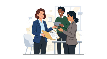 Obraz premium Business Meeting: Job Offer Acceptance, Contract Signing, and Team Collaboration