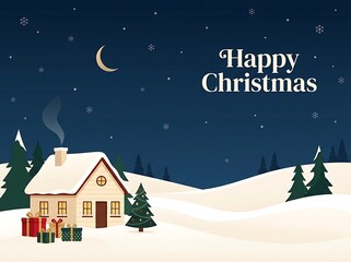 Fototapeta premium Cozy snow-covered house with gifts during a starry Christmas night