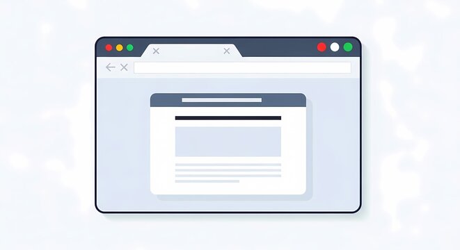 Flat design of a modern web browser interface window featuring a nested popup or application overlay on a clean background, ideal for UI UX development and digital software concepts.