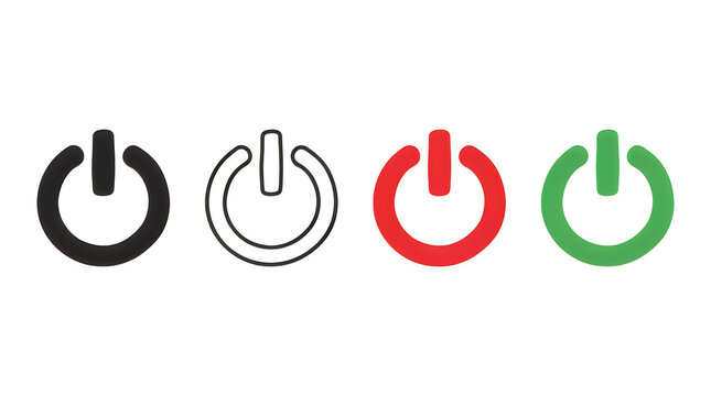 Four circular power switch icons in different colors